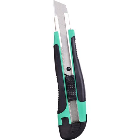 Cuter 18mm Preciso Verde y negro Retractil Guia Inoxidable Bloqueo Antideslizante Ergonomico (1/3)