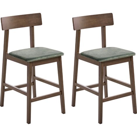 Conjunto 2 sillas bar asiento tapizado verde comedor sin reposabrazos madera marrón oscuro Isanti (1/5)