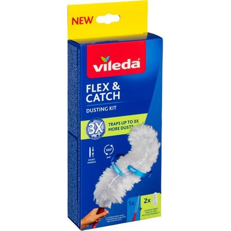 Vileda Flex & Catch Staubwedel mit kurzem Griff und 2 Einsätzen