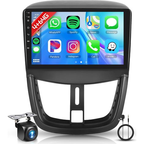 4G+64G Carplay sans Fil Autoradio pour 207 2006-2015 9 Pouces 207 Radio avec Android Auto Mirror Link GPS Navi Bluetooth WiFi/FM/RDS/EQ/SWC/USB Commandes au Volant Caméra Recul (1/5)