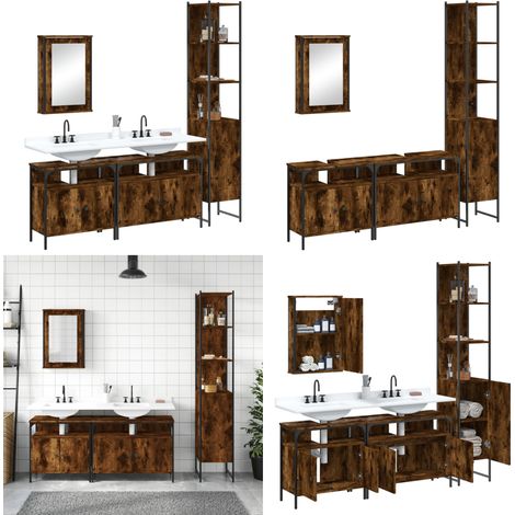 4-tlg. Badmöbel-Set Räuchereiche Holzwerkstoff - Badezimmermöbel - Badmöbel-Set - Holzwerkstoff - Rauchfarbe - Spiegelschrank - Home & Living (1/5)