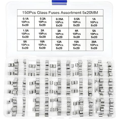 Pieces Values Assortment of Glass Fuses with Quick Fitting 5x20mm Fusion Fuses 250V 0.1 0.2 0.25 0.5 1 1.5 2 3 4 5 8 10 12 15 20A Glass Tube Fuse Kit Box (1/5)