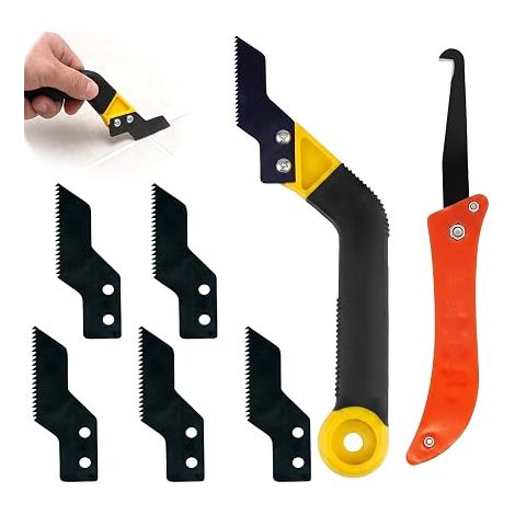 Kit Grattoir Joint Carrelage 12 Pièces, Gratte Joint Carrelage avec 10 Lames de Rechange et Couteau à Crochet, Outil de Nettoyage pour Enlever le Mortier et le Ciment des Joints de Carrelage, Jaune (1/5)