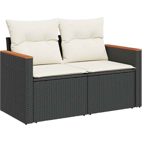 Maison Exclusive - Divano da Giardino con Cuscini a 2 Posti Nero in Polyrattan