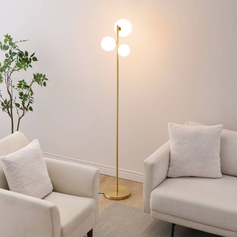 Goldene Stehleuchte mit drei weißen Glaskugeln 150 cm - Melinda (1/5)