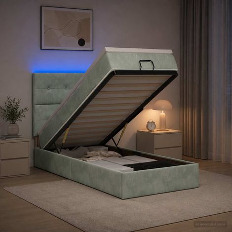 Cama tipo otomana con colchón y LED Gris Claro 100 x 200 cm (1/5)