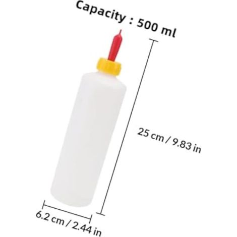 Lot de 2 biberons en poudre de lait d'agneau pour allaiter les veaux et les animaux, 500 ml en PVC pour utilisation agricole avec construction robuste et design facile à nettoyer (1/5)