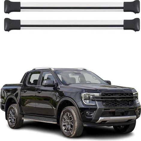 OMAC Barres de toit en aluminium pour Ford Ranger T6 P703 2022-2026 – TÜV / DIN 75302:2019 – Charge max 75 kg – 2 barres Argent (1/4)