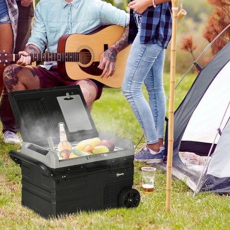 Frigorifero portatile Outsunny da 40 litri con illuminazione a LED, compressore, maniglie e ruote per il trasporto, ideale per barche, camper e viaggi, alimentazione 12/24 V CC e 110-240 V CA, colore 