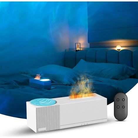 Flammen Diffuseur d'arômes Projecteur avec projection hologramme d'ondes d'eau – Lumière polaire romantique – Humidificateur d'air 150 ml avec télécommande, 7 couleurs LED, minuterie 1/3/5 H pour (1/5)