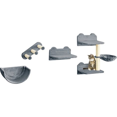 Rascador para gatos, de aglomerado y felpa, diseño de 5 niveles, plataforma de 3 niveles de 40x28x73 cm, plataforma de un solo nivel de 40x27,5x23,5 cm, plataforma semicircular de 42x25,5x21 cm. (1/5)