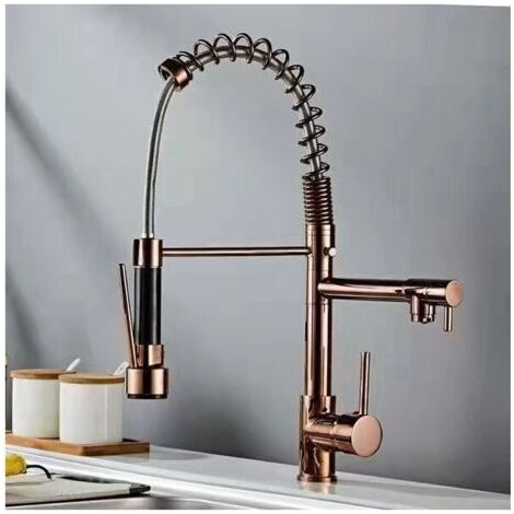 Spültischarmatur, Küchenarmatur mit ausziehbarer Brause, bleifreies Roségold-Messing, Einzelgriff, Einhebel, Federhebel, Spültisch-Mischbatterie mit 2 Modi S FLITI