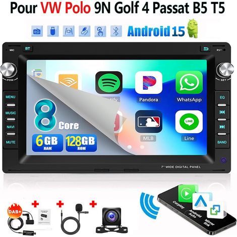 4G 8 cœurs Autoradio Android 15 7 Pouces 6Go+128Go pour VW Polo 9N / Golf 4 / Passat B5 - Apple CarPlay, GPS, RDS, Microphone Intégré - 6+128G DAB+ CAM (1/5)