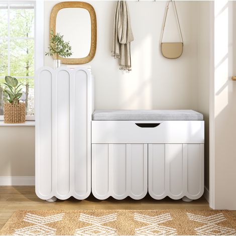 mobile credenza 90x35x74,5 con seduta imbottita bianco OKMYHOME (1/5)