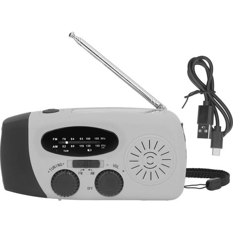 Radio solaire à manivelle, radio d'urgence multifonction LED avec lampe torche pour camping extérieur, gris argenté (1/5)