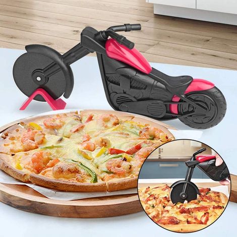 Lot de 2 roulette à pizza de moto en acier inoxydable et plastique avec roue de coupe tranchante et support pour cadeaux créatifs de Noël (1/5)
