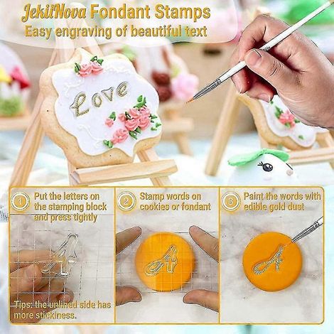 Outils pour emporte-pièces alphabet pour gâteaux, emporte-pièces lettres en fondant avec pinceaux de décoration, moule à chiffres en fondant pour gâteaux. (1/5)