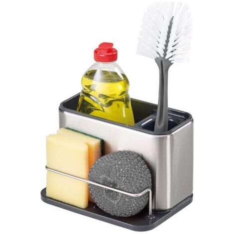 Stainless steel sink organizer – Brush and sponge holder – Removable drip tray – Efficient drainage – Large white model (1/5)