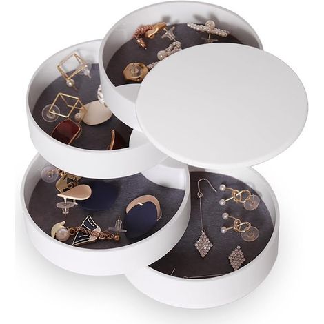 Boîte à bijoux compacte pour femme et fille, petite boîte de rangement avec porte-boucles d'oreilles, blanche (1/5)