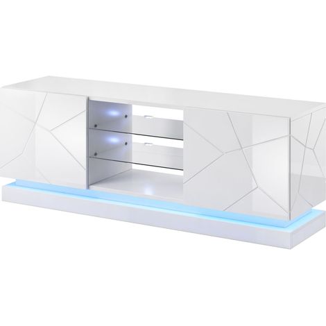 Mueble de TV QIU 160 cm blanco alto brillo + LED