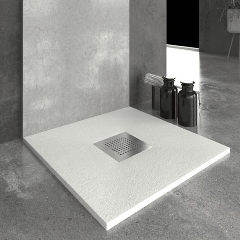 Receveur de douche 80x90 cm extra plat en résine minérale SLATE blanc Grille blanche