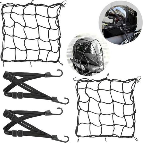 2Pcs Filet à Bagages Araignée Elastique 40X40cm+2Pcs Ceinture de Bagages Elastique 60cm, Filet élastique, Filet de Bagage de Moto (1/4)