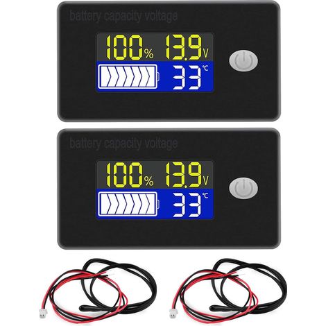 Lot de 2 testeurs de tension de la batterie avec alarme et capteur de température externe -19 80 ℃ 12 V 24 V 36 V 48 V 60 V 72 V batterie plomb acide batterie lithium indicateur de batterie (1/5)