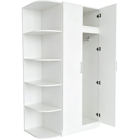 Armario ropero blanco 90 x 55 x 170 cm con puertas dobles, estantes y cajones (1/5)