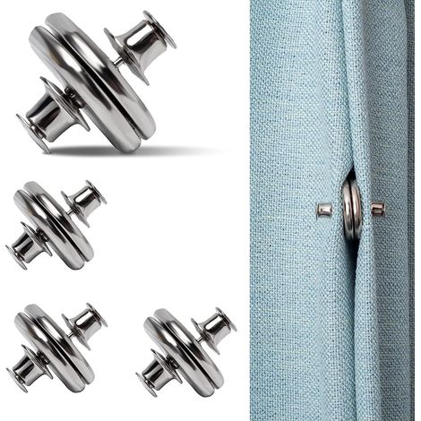 Lot de 10 Aimants pour Rideaux, Aimants Bouton de Rideau, Attaches Magnétiques pour Rideaux de Douche (Argenté) (1/5)