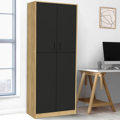 Armario de oficina MARIA multifuncional 190 cm madera y negro 2 puertas 4 estantes