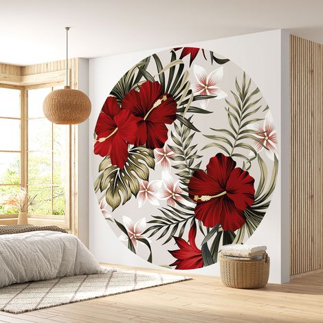 Papier peint rond / cercle - Motif floral - Diamètre 50 cm (1/4)