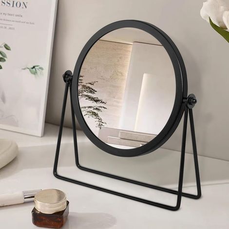 Miroir de maquillage rond vintage en métal noir pour commode, coiffeuse, table ou bureau, 20,3 cm. (1/5)
