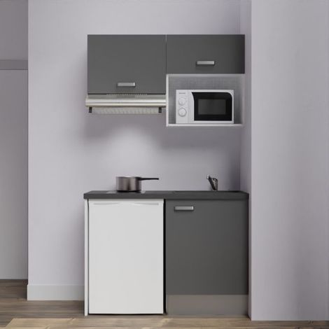 Kitchenette K02L-PT - 120 cm avec plan de travail et évier - emplacements frigo, hotte et micro-ondes