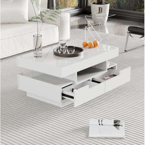 MEUBLIV Couchtisch 80x50x36 cm Weiß – LED und großer Stauraum (1/5)
