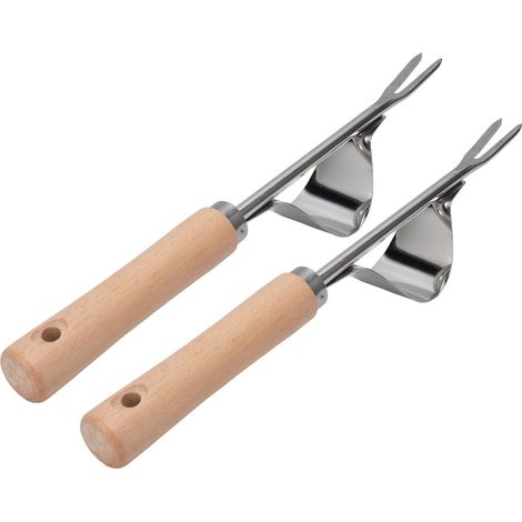 2 Pièces Désherbeur à Main Jardin en Acier Inoxydable, Outil de Désherbage Robuste et Antirouille avec Manche Ergonomique