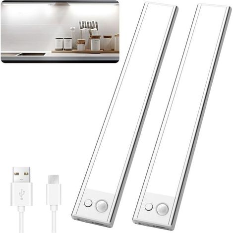 23cm USB Rechargeable LED Strip Light/1500mAh/3 Lighting Modes, Wireless LED Under Cabinet Light, Indoor Motion Sensor Light for Kitchen, Stairs, Closet (2 Pack) (1/5)