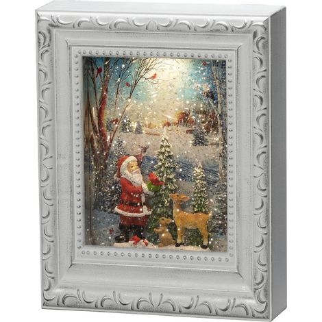 Lanterne à eau LED, blanc antique, cadre photo, « Père Noël avec des animaux », avec interrupteur marche/arrêt, minuterie 5h, 1 diode blanc chaud, à piles et USB, intérieur, 4275-200 (1/2)