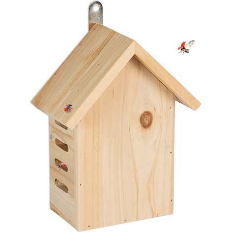 Relaxdays Marienkäferhaus, Marienkäferhotel Garten, zum Aufhängen, Holz unbehandelt, Insektenhotel Marienkäfer, natur