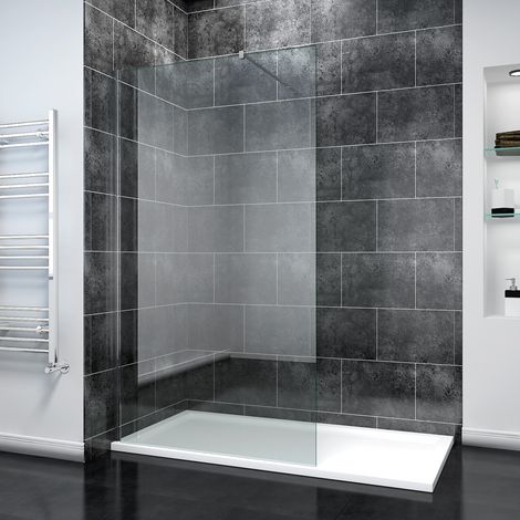 ELEGANT 1200mm Frameless Wet Room Shower Screen Panel 8mm Easy Clean Glass Walk in Shower Enclosure with Stainless Steel Support Bar