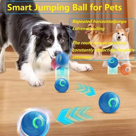 Interaktiver intelligenter Hundeball – USB-wiederaufladbares Spielzeug mit Vibration und automatischem Hüpfmechanismus, Gehirnstimulation für alle Größen, perfekt für den Innenbereich (Blau + Orange) (1/5)