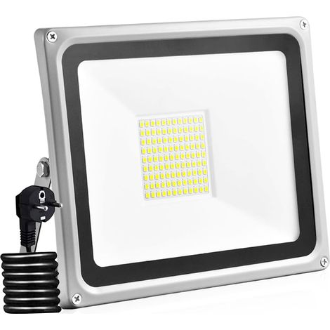 Projecteur à LED, 100W Spot LED Extérieur IP65 Projecteur Extérieur Etanche Projecteur en Aluminium Blanc Froid 6000K avec Prise EU applique idéale pour jardin, terrain de sport (1/5)