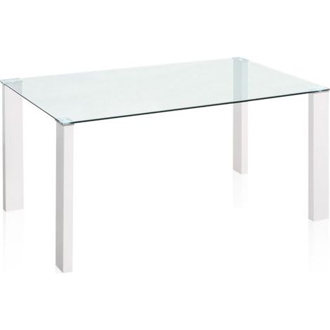 Mesa de comedor fija con sobre de cristal 150x90 cm Valya Cristal - Blanco 90cm (ancho) x 75cm (alto) (1/5)
