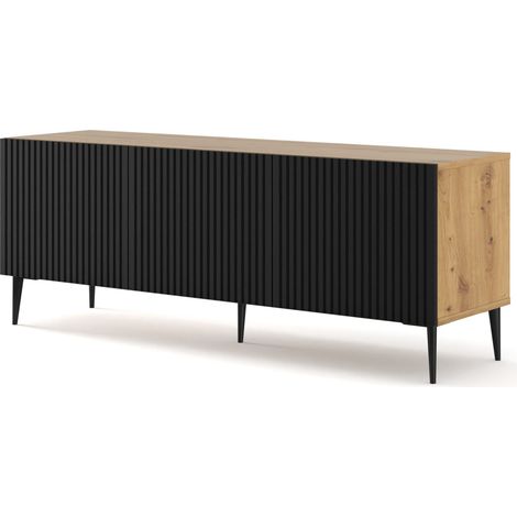 Mueble de TV RAVENNA B 150 cm 3D roble artesanal / negro mate + patas (1/3)