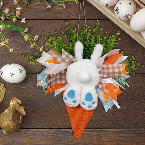 Guirlande De Porte Lapin De Pâques - Décoration De Saison Printanière Avec Oreilles Et Queue En Peluche - Pour Porte Mur Ou Table - 1 Pièce (1/5)