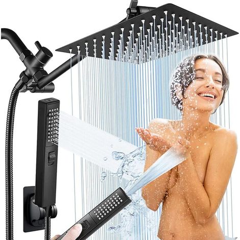 Shower head with hand jet, high-pressure rain/rain shower head with 9" extension arm and 2-in-1 hand shower, powerful shower head with hose (1/5)