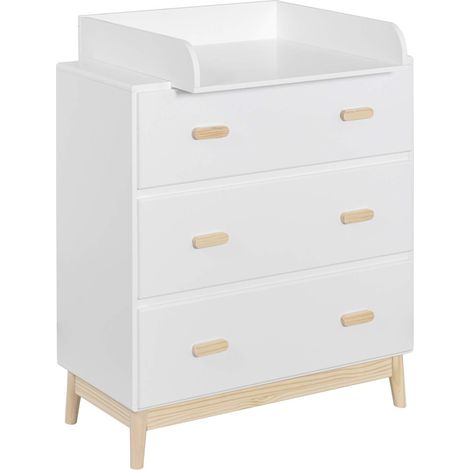 Mobili Rebecca – Table à langer amovible 100x80x42 cm – MDF et pin blanc marron – 3 tiroirs pour rangement – Montage requis