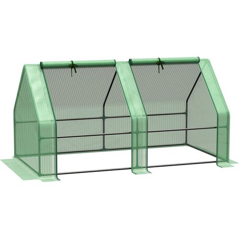 Outsunny Mini-Gewächshaus, Tunnelgewächshaus, 180 x 90 x 90 cm (L x B x H), Spitzdach, Stahl, hochdichtes PE (140 g/m²), UV-beständig, 2 aufrollbare Fenster mit Reißverschluss, Grün