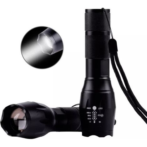 Lot de 2 lampes de poche LED militaires 2000 lumens avec fonction zoom, lampes puissantes pour camping, randonnée et activités extérieures, piles incluses