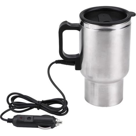 Bouilloire de voyage 12V 450ml en acier inoxydable - Tasse chauffante pour voiture avec allume-cigare - Maintient l'eau, le café et le thé à 65°C. (1/5)