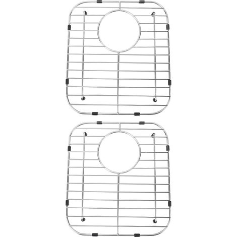Grille d'évier de cuisine pour éviers à cuve unique, support de protection inférieur en acier inoxydable avec 2 crépines (1/5)